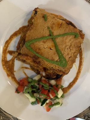 Musaka made with eggplant and potatoes   at Vegan Food Heaven in Barcelona