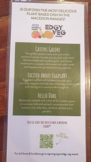 Current vegan options at Home Grown on Piper in Kyneton