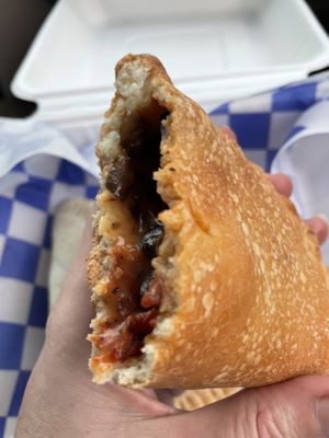 Italian calzone: olives, mushrooms, marinara, and vegan cheeze   at Hayday Bakery in Ellensburg