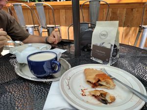 Vegan calzone! Mushrooms, olives, vegan cheese and tomato sauce at Hayday Bakery in Ellensburg