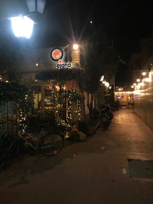 The restaurant shrouded in fairy lights. at Ejona in Tirana