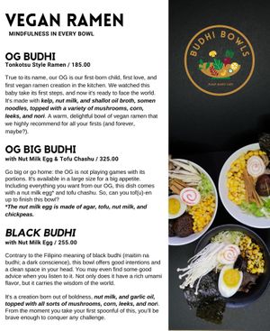 Ramen menu at Budhi Bowls - Cloud Kitchen in Makati