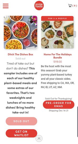 Website menu  at Prime Roots in San Francisco