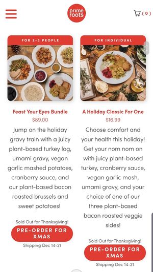 Website menu at Prime Roots in San Francisco