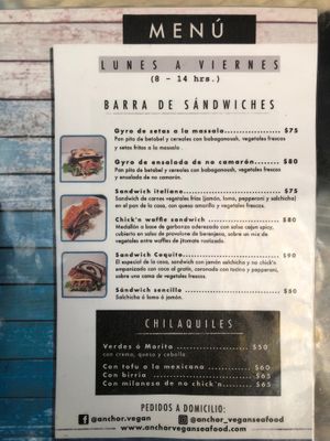 Menu 1 at Anchor Vegan Seafood - Food Truck in Mexico City