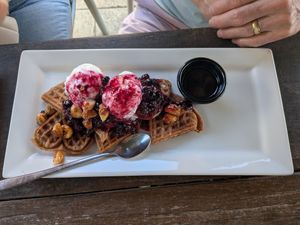 Gluten Free Waffles at Mockingbird Cafe in Kingscliff