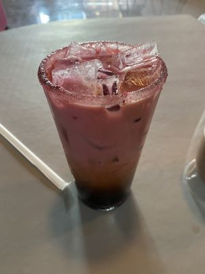 Iced pink Oat Milk Latte  at 27 Club Coffee in Cleveland