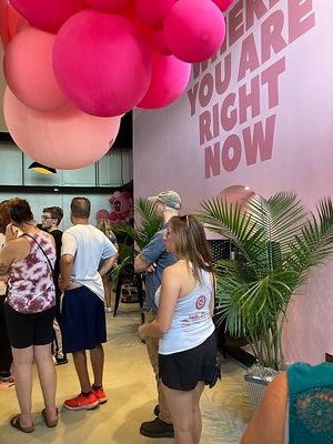 Interior. Waiting in line to order, Sunday morning  at 27 Club Coffee in Cleveland