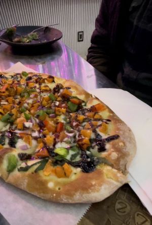 Vegan flatbread pizza  at 27 Club Coffee in Cleveland