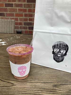 Pink latte with oat milk 💕  at 27 Club Coffee in Cleveland