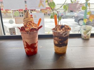 Unicorn explosion tumbleweed and turtle town sundae   at Moo-Over in Columbia City
