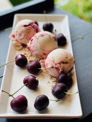 Cherry cheesecake
All made from scratch.  Completely Vegan and gluten free at Moo-Over in Columbia City