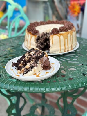 Milky No Way is a Chocolate Cake with a soybean butter and caramel sauce.  Taste like peanut butter. at Moo-Over in Columbia City