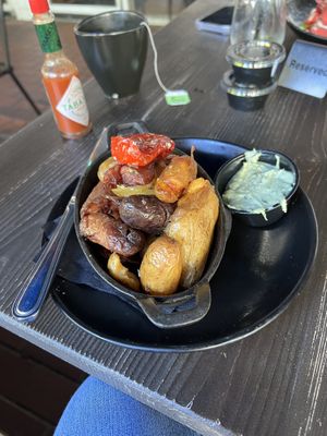 Roasted potatoes with herb aioli  at Honey Uninhibited in Miami