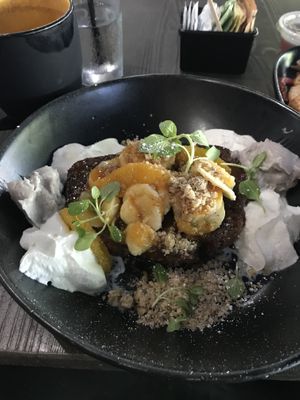 Vegan Banana Toast  at Honey Uninhibited in Miami