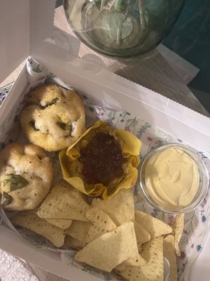 Savoury box including focaccia, homemade cheese, tortillas and hummus   at My Lavender Kitchen in Sittingbourne