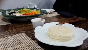 Lotus Gujeolpan 연꽃구절판 - mini pancakes 밀병 at Temple Food Doban - 사찰음식도반 | in Seoul