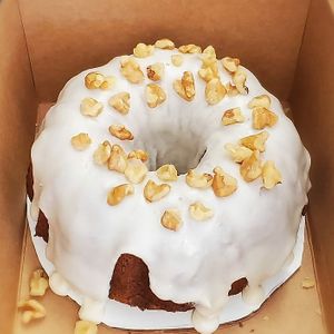 Vegan reduced sugar banana nut cake  at JMT Vegan Eats in Virginia Beach