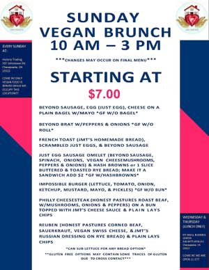 Sunday Brunch Menu at Hickory Trading Coffee Bistro at JMT Vegan Eats in Virginia Beach
