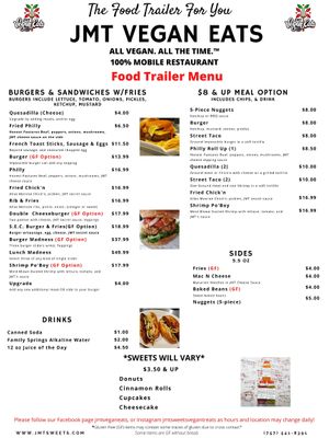 MENU at JMT Vegan Eats in Virginia Beach