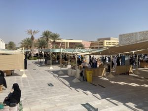 Expanded seating space for covid regulations  at Torba Farmers Market  in Doha
