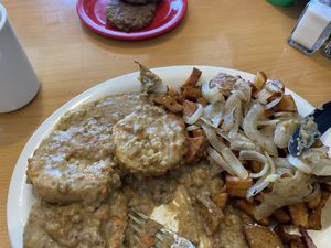 Sausage gravy biscuit! I ate a biscuit before I remembered to take a picture😉  at Cheezy Vegan in Woodlyn