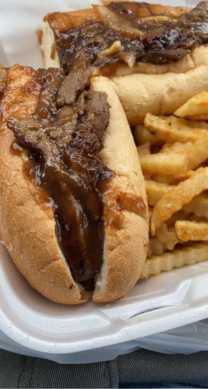 The Cheezy South Philly Roast Beef with Fries.  at Cheezy Vegan in Woodlyn