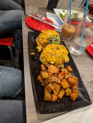 Crab cake benedict  at Cheezy Vegan in Woodlyn