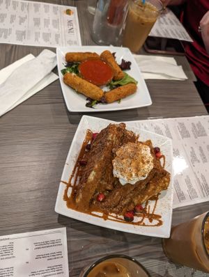 Gingerbread french toast and mozzarella sticks  at Cheezy Vegan in Woodlyn