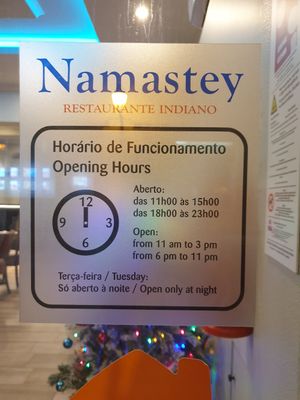 Opening hours at Namastey in Faro