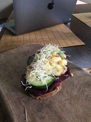 Beetroot toast at Botanica Garden Cafe in Tulum