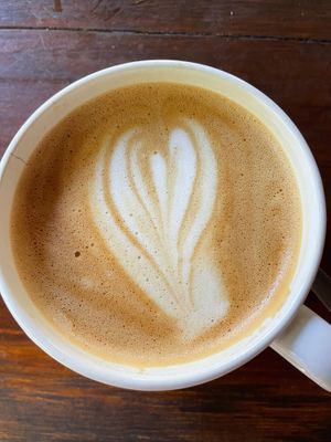 Almond milk latte at Botanica Garden Cafe in Tulum