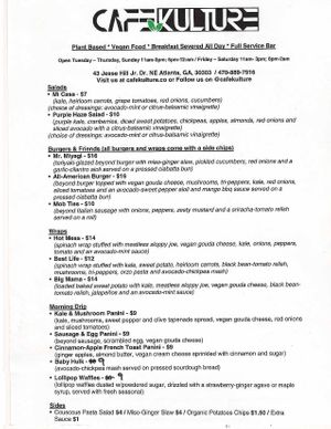 MENU at Cafe Kulture in Atlanta