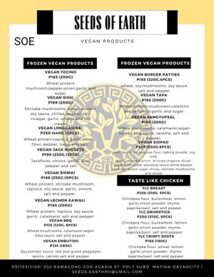 Pricelist at Seeds of Earth in Davao City