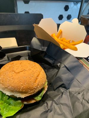 Classic burger with fries at UNMEAT in Zurich