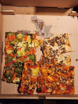 Vegan seasonal veggies, vegan no cheese, and vegan truffle oil w/ vegan cheese at My Pie Pizzeria Romana - Lexington in New York City