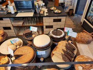 Selection of baked goods, including vegan cinnamon rolls, ginger cake, chocolate cake, carrot cake and more. at PublicUs in Las Vegas