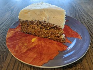 Vegan Carrot Cake tastes every bit as good as the conventional carnist version. at PublicUs in Las Vegas