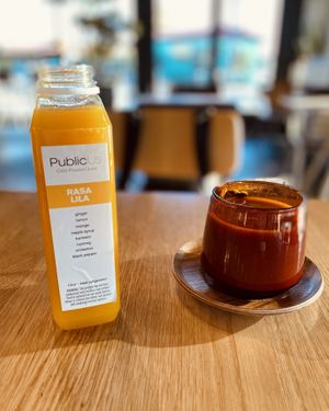 Fresh Pressed Rasa Lila juice and coffee  at PublicUs in Las Vegas