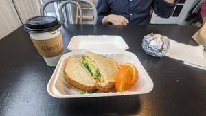 Vegan Tree Town Jam sandwich - egg, cheese, avo, arugula, spicy jam at Tree Town Cafe in Penfield