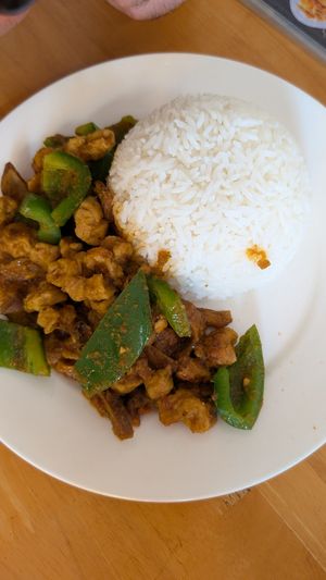 Stir fried mock meat with lemon grass at Cheerful House in Siem Reap