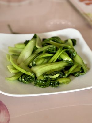 Stir fried bok choi   at Cheerful House in Siem Reap