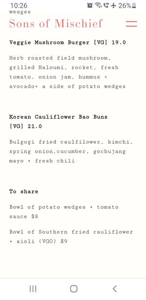 Vegan burger,  bao buns and fried cauliflower.  at Sons of Mischief in Highett