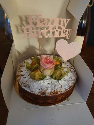 Vegan birthday cake. Cherry almond. at Moka Roasters in Frankfurt