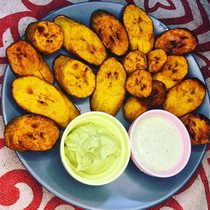 Maduros con salsa at Kandy Soda Bar in Puyo