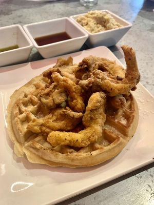 Chix & Waffles with Grits at The Vegan Club in Cleveland