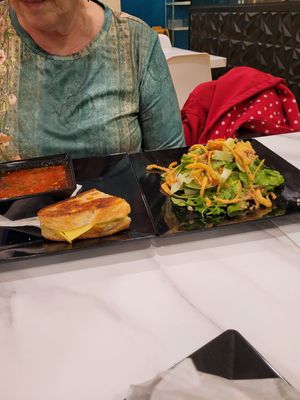 Roasted butternut salad and sun dried zucchini soup with grilled cheese at The Vegan Club in Cleveland