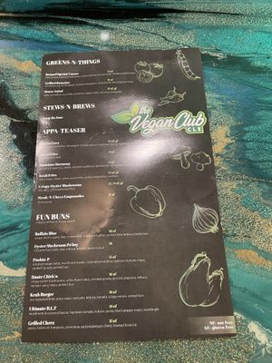 Menu 1  at The Vegan Club in Cleveland