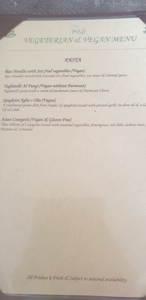 Menu4 at The Maji Beach Boutique Hotel Restaurant in Ukunda