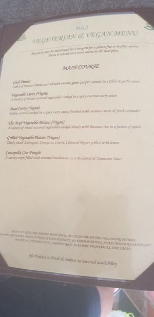 Menu5 at The Maji Beach Boutique Hotel Restaurant in Ukunda